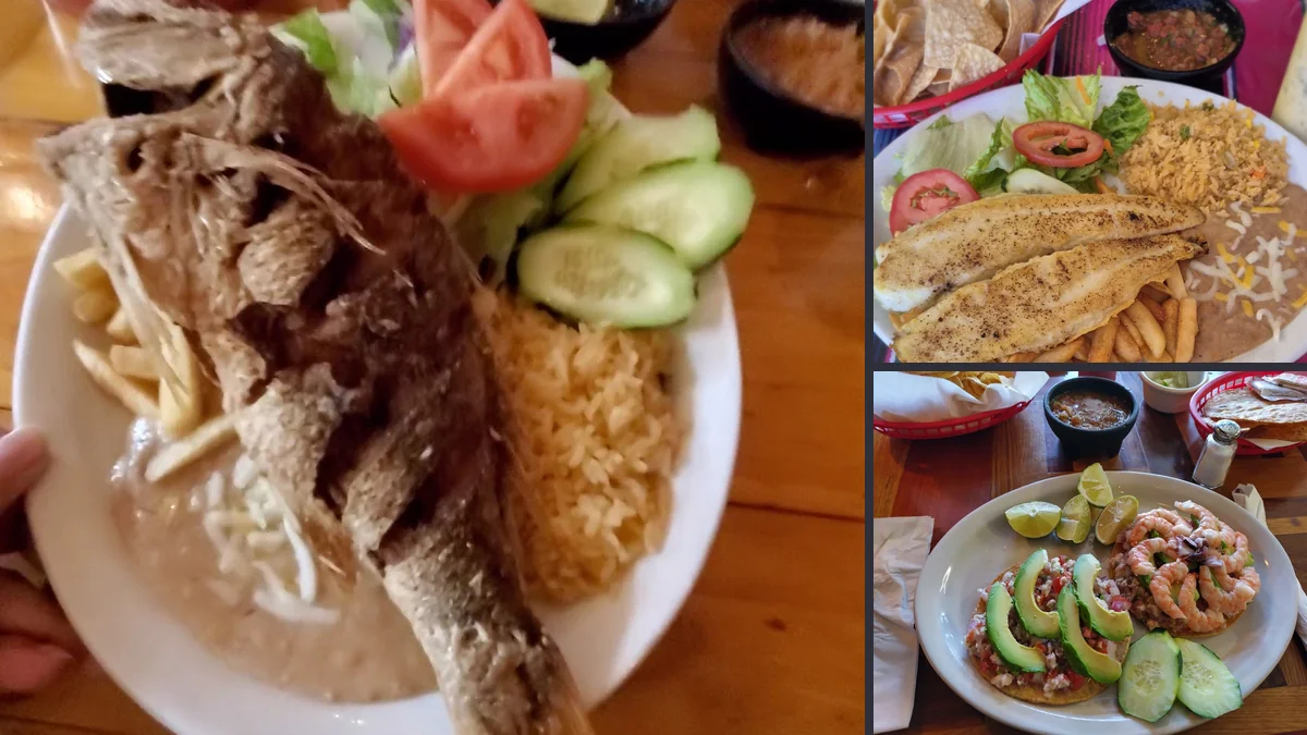 Colorful Mexican dishes with fresh seafood.