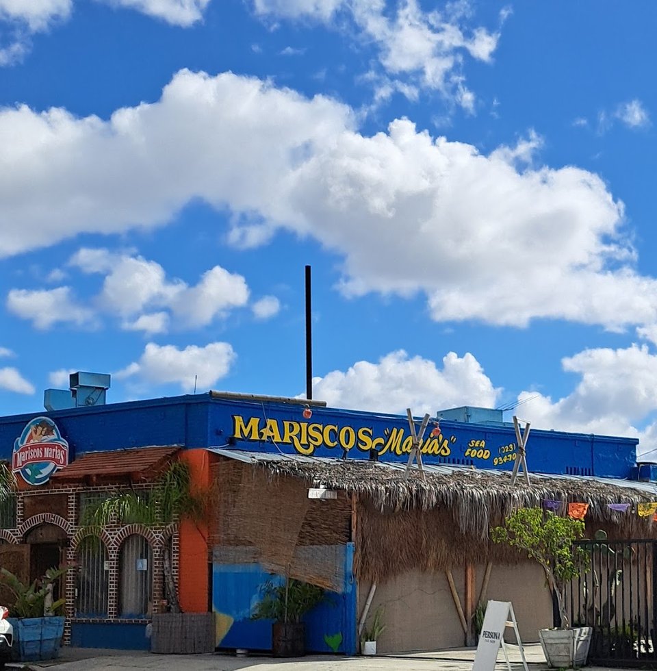 Mariscos Maria's Restaurant storefront on West Adams Boulevard.